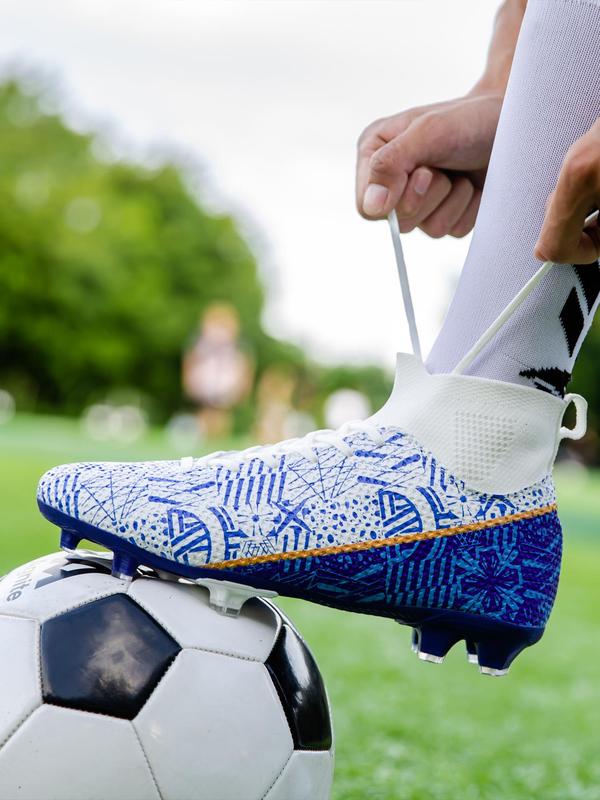 Colorblock All Over Print Soccer Shoes, Trendy Lace-up Front High Top Football Shoes, Long Studs Football Cleats,  Soccer Cleats,  Anti-slip Summer Sneakers for Men & Women