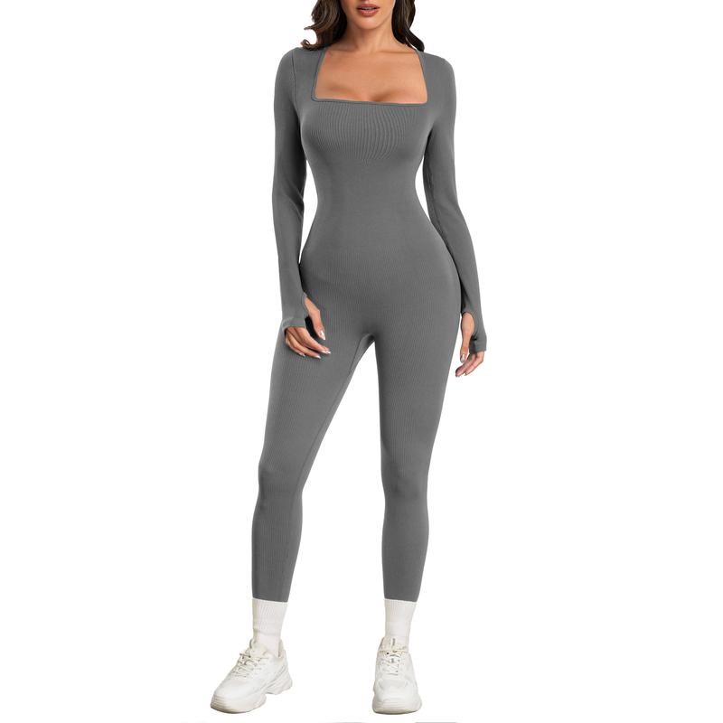 Women Yoga Jumpsuits Workout Ribbed Long Sleeve Sport Jumpsuits