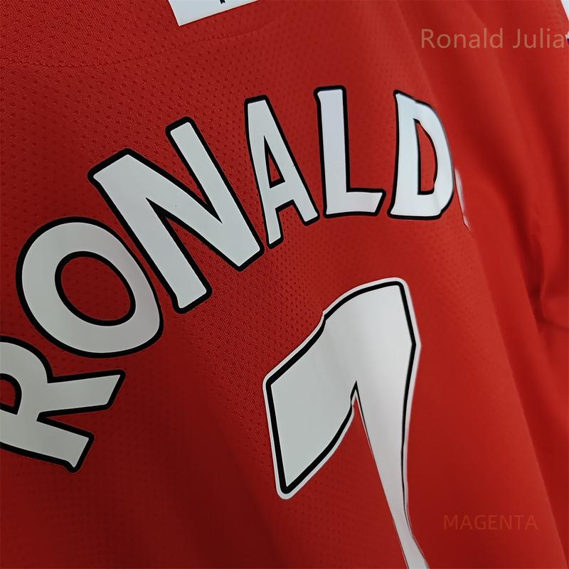 07 08 Retro Ronaldo soccer jersy long sleeve Away red Classic Retro Jersey