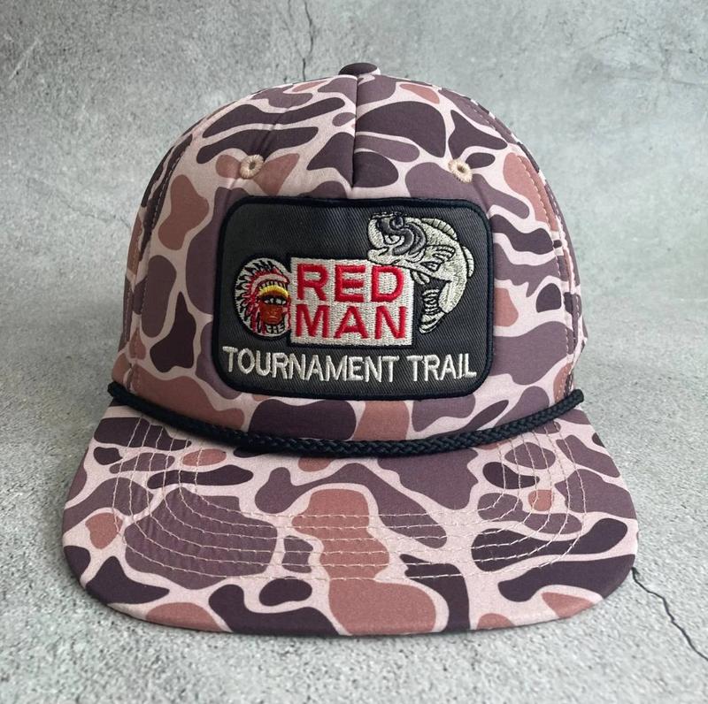 ( Super Sale ) Redman Tournament Trail Retro Camo Snapback Hat with Rope Brim, Outdoor Sports Cap for Fishing, Hunting, Travel, Camping, Perfect Gift for Dad or Boyfriend