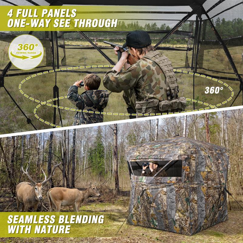 Hunting Blind 270° 360° See Through Ground Blinds with Silent Windows Carry Bag, Two Size Option Portable Hunting Tent for Deer Duck Turkey