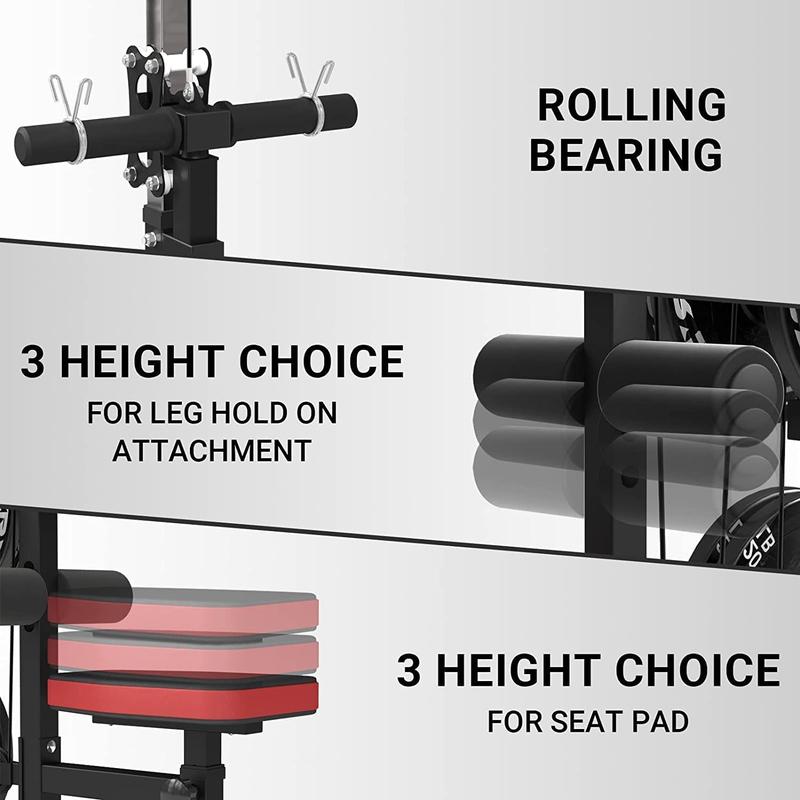 ER KANG LAT Tower: LAT Pull Down & Row Cable Machine with Flip-Up Footplate, High Low Pulley Station & AB Crunch Harness for Home Gym