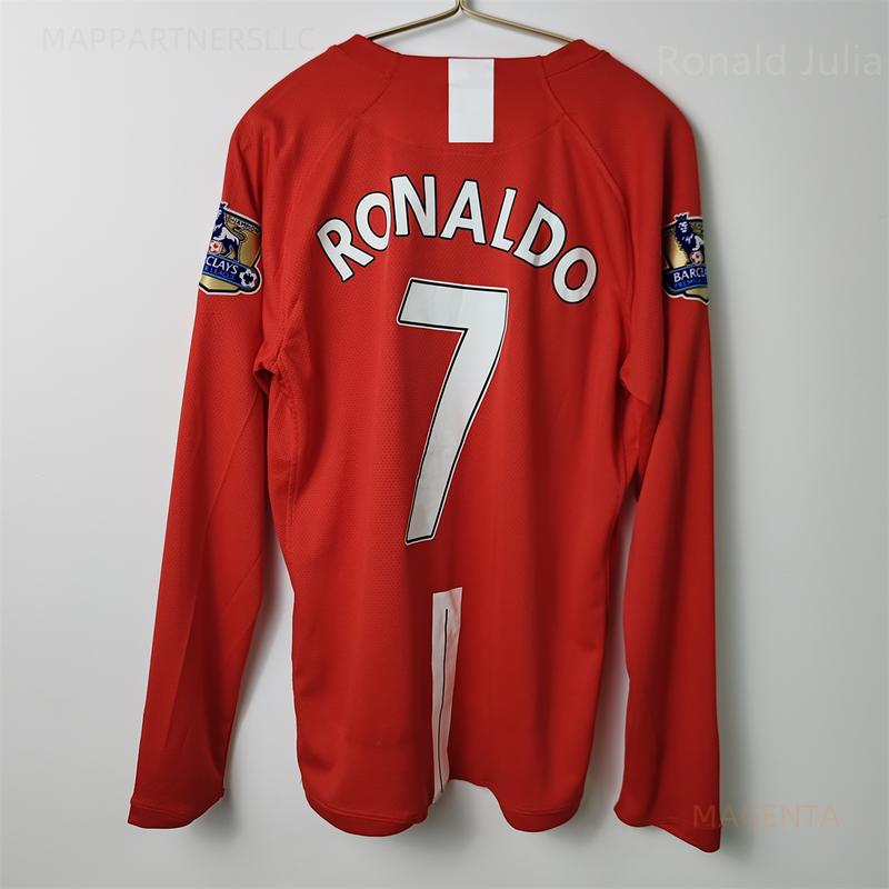 07 08 Retro Ronaldo soccer jersy long sleeve Away red Classic Retro Jersey