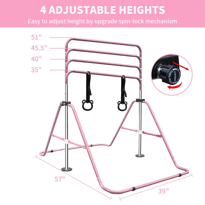 Multi-Functional Adjustable Height Children's Horizontal Gymnastic Bar With Bear Rings