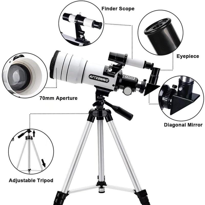 Astronomical Telescope, 1 Count 150X Magnification 300mm Large Aperture Telescope with Phone Holder, Outdoor Camping Telescope for Travel Hiking, Christmas Gift Ideas