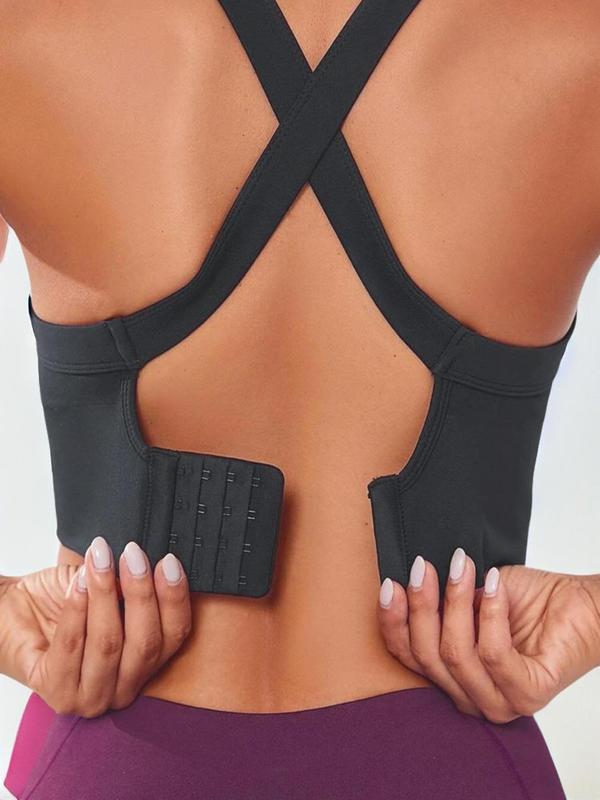 Women's Criss Cross Cut Out Wireless Push Up Sports Bra, Summer Outfits, Solid Color Adjustable Hook & Eye Closure Sports Bra, High Stretch Seamless Sports Bra for Workout Gym
