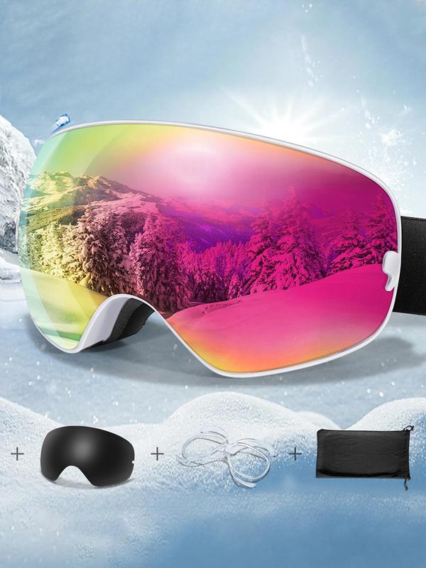 Ski Goggles with Replacement Lens & Storage Bag, UV 400 Protective Skiing Sunglasses, Sports Eyewear for Men & Women