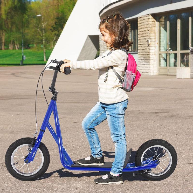 Youth Kick Scooter, Kids Kick Scooter 12Inch Filled Wheels, Carbon Steel Frame, Adjustable Handlebar, Front and Rear Dual Brakes, Toys Adults Teens 8+