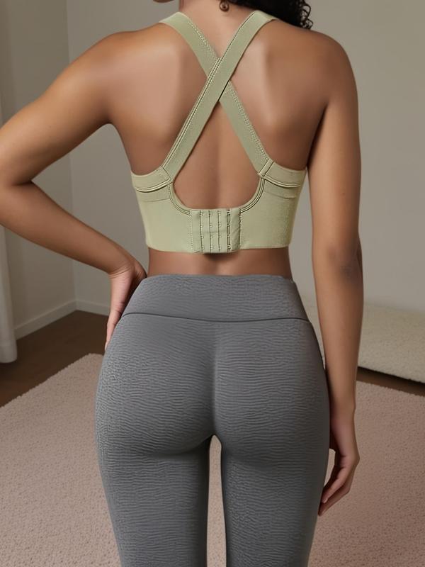 Women's Criss Cross Cut Out Wireless Push Up Sports Bra, Summer Outfits, Solid Color Adjustable Hook & Eye Closure Sports Bra, High Stretch Seamless Sports Bra for Workout Gym