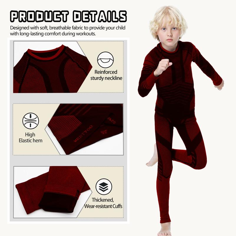 MEETWEE Boys Thermal Underwear Set Base Layer Long Johns 2PCS Set Long Sleeve Top Bottom Sport Set New