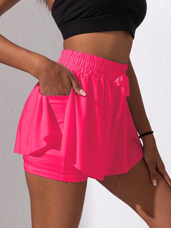 Women's Plain Drawstring High Waist 2 in 1 Sports Skort, Cute Gym Clothes, Sporty Casual Breathable Comfortable Pocket Skort for Tennis Badminton Cycling Running, Ladies Sportswear Bottoms, Earthtone Fallfreshness Birthday Gifts