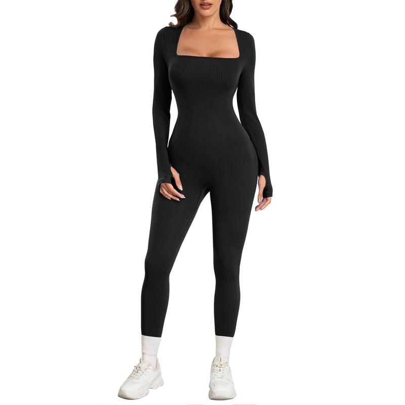 Women Yoga Jumpsuits Workout Ribbed Long Sleeve Sport Jumpsuits