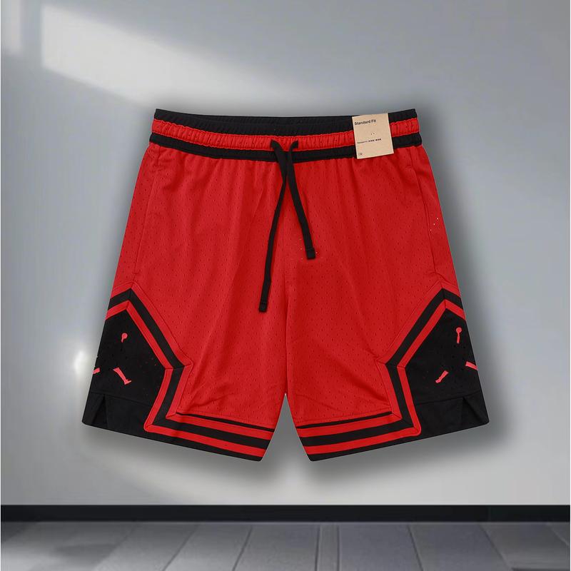 Men's Drawstring Waist Jor don Basketball Shorts Bright Red Summer Regular Casual Breathable Training Sports Shorts Daily Wear Pocket Loose Three-Point Pants