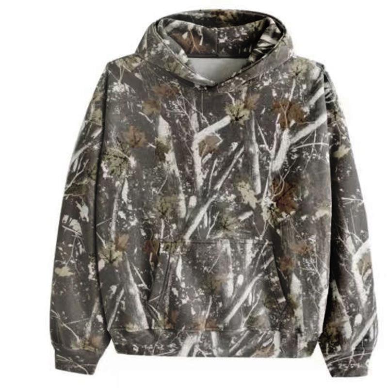 Camo Fleece Hoodie For Men Women Long Sleeve Drop Shoulder Oversized Hooded Sweatshirt Pullover With Pocket