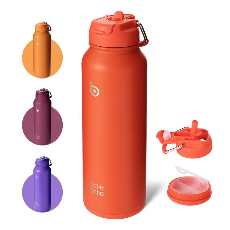 BOTTLE BOTTLE 40oz Insulated Water Bottle with Straw Sport Stainless Steel Water Bottle with Handle Lid Outdoor Sports Bottle for Pills