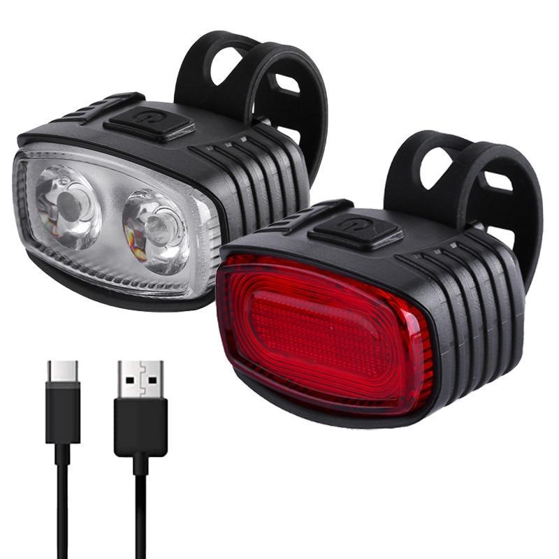 2pcs Usb Rechargeable Bicycle Headlight & Taillight Set, Bicycle Front & Rear Light, Waterproof Bicycle Light for Outdoor Cycling, Christmas Gift