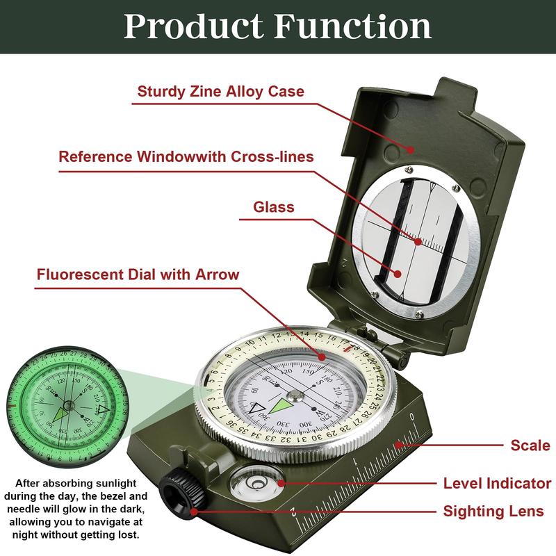 Compass with Lanyard & Pouch, 1 Set Waterproof Durable Compass, Tactical Survival Compass for Expedition Map Reading, Navigation