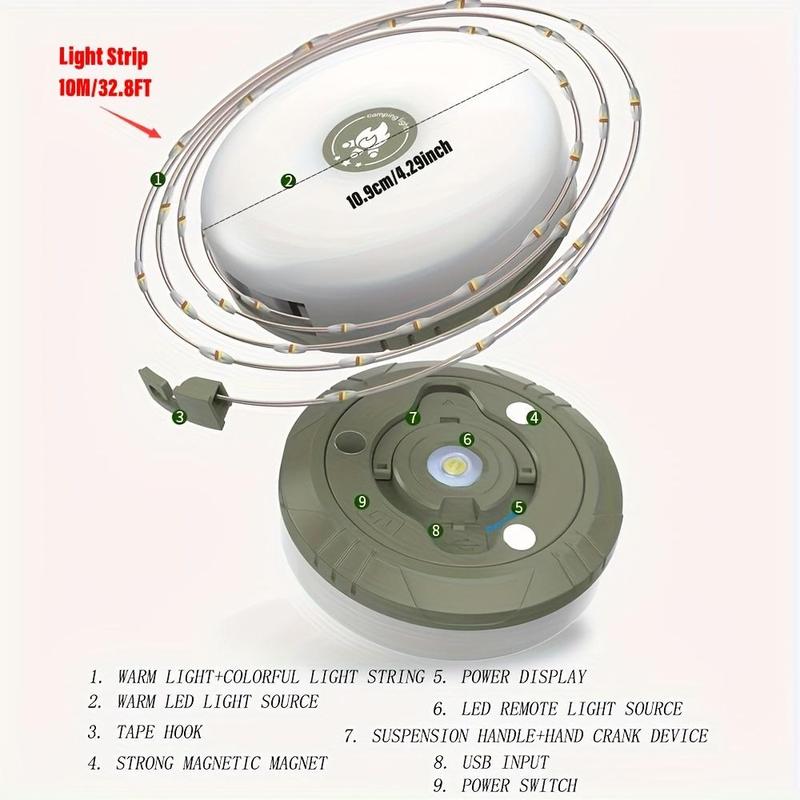 USB Rechargeable Portable Outdoor Lantern, Round LED Camping Light with 5 Lighting Modes, Outdoor Lighting for Camping, Courtyard, Hiking