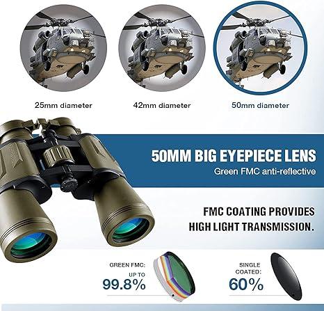 FREE SOLDIER 20x50 Military Binoculars for Adults with Smartphone Adapter - Compact Waterproof Tactical Binoculars for Bird Watching Hunting Hiking Concert Travel Theater with BAK4 Prism FMC Lens, Mud