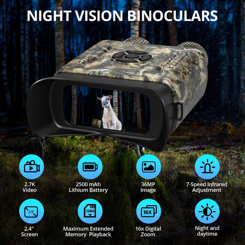 Colorful Night Vision Binoculars, Dual-lens 16x Digital Zoom Binoculars With 32GTF Card, IR Adjustable Night Vision Binoculars, Outdoor Accessories for Hiking & Camping, Camping Car Equipment, Christmas Gift