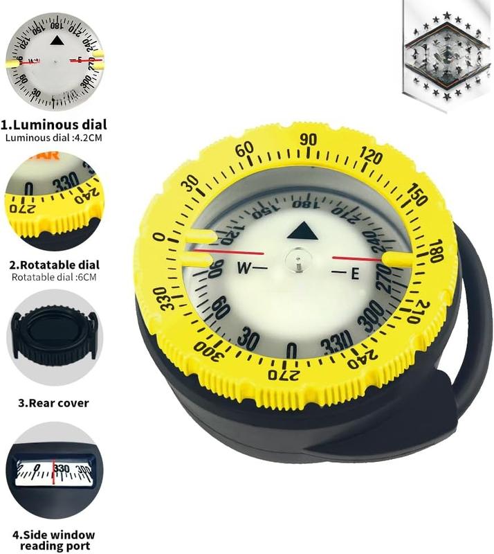 Dive Compass AF-Q60C Waterproof, Durable, Compact. Compass with Hose clamp Design for Sailing, Diving