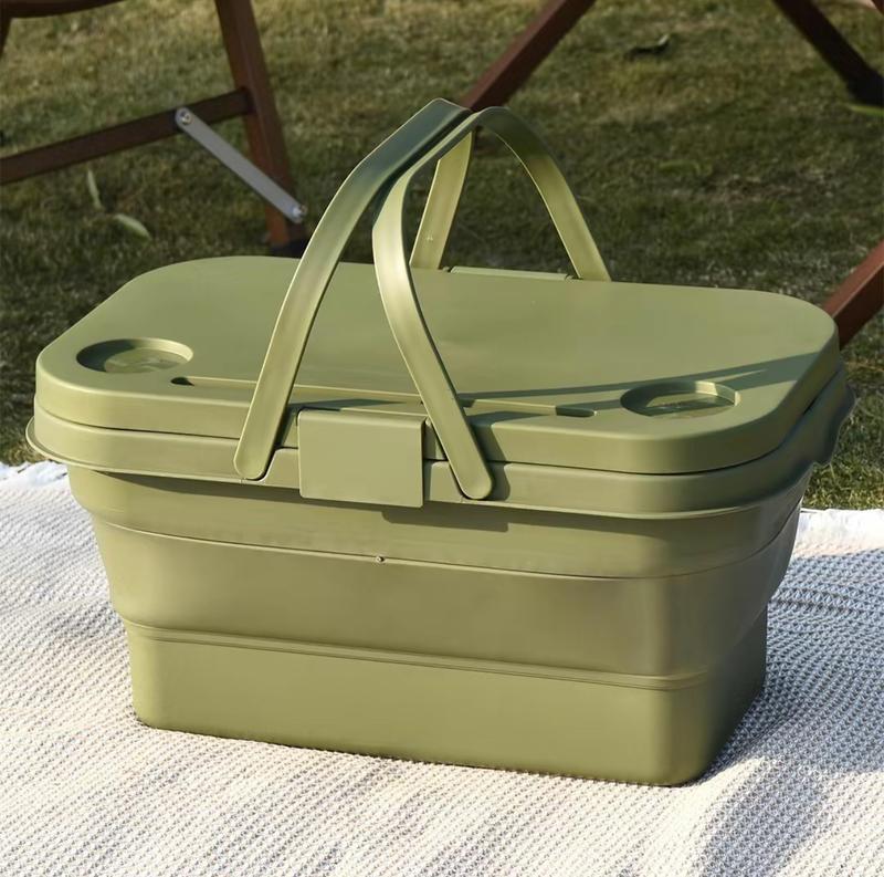 Foldable Picnic Basket, Multifunctional and Waterproof Storage Basket with Lid for Camping, Outdoor, Home Storage, Food Storage