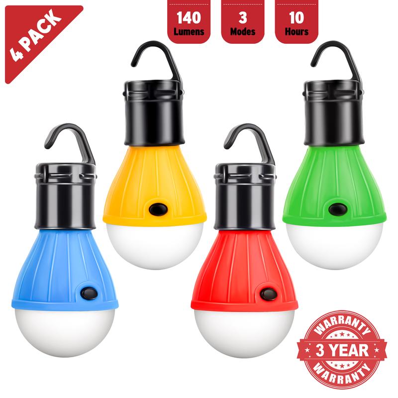 LED Hanging Camping Lantern Bulbs, Mini Camper Light, Portable Emergency Battery Powered Tent Lights for Sports Outdoor Use, 4 Pack