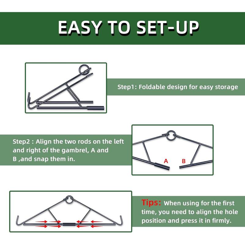 Deer Hoist, Deer Hanger Pulley Lift System Rated to 700 Lbs, Gambrel for Skinning with Wear-Resistant Tangle-Free Rope, Deer Hunting Accessories for Hanging White-Tailed Deer Elk Caribou