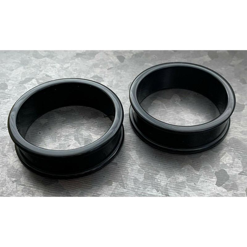 PAIR of Midnight Black Solid Silicone Double Flare Tunnels