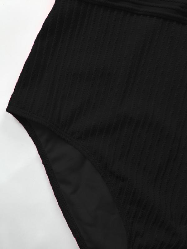 Plus Size Solid Color V Neck One-Piece Tank Swimsuit, Plus Women's Sexy Sleeveless Ribbed Swimwear for Summer, Plus Ladies One Piece Swimsuit for Beach Holiday Vacation