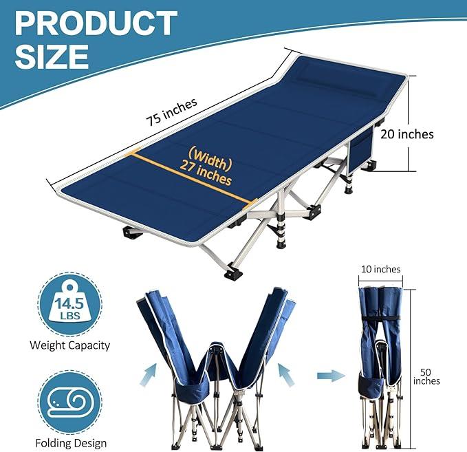 Christmas Gift 2 Pack Camping Cot with Mattress for Adults & Kids - Portable Folding Cot Bed for Sleeping Outdoors & Indoors with Carry Bag Guest Bed