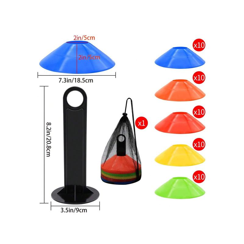 Disc Cones (Set Of 50) - Agility Soccer Cones With Carry Bag And Holder For Sports Training, Football, Basketball, Coaching, Practice Equipment, Kids Practice Equipment