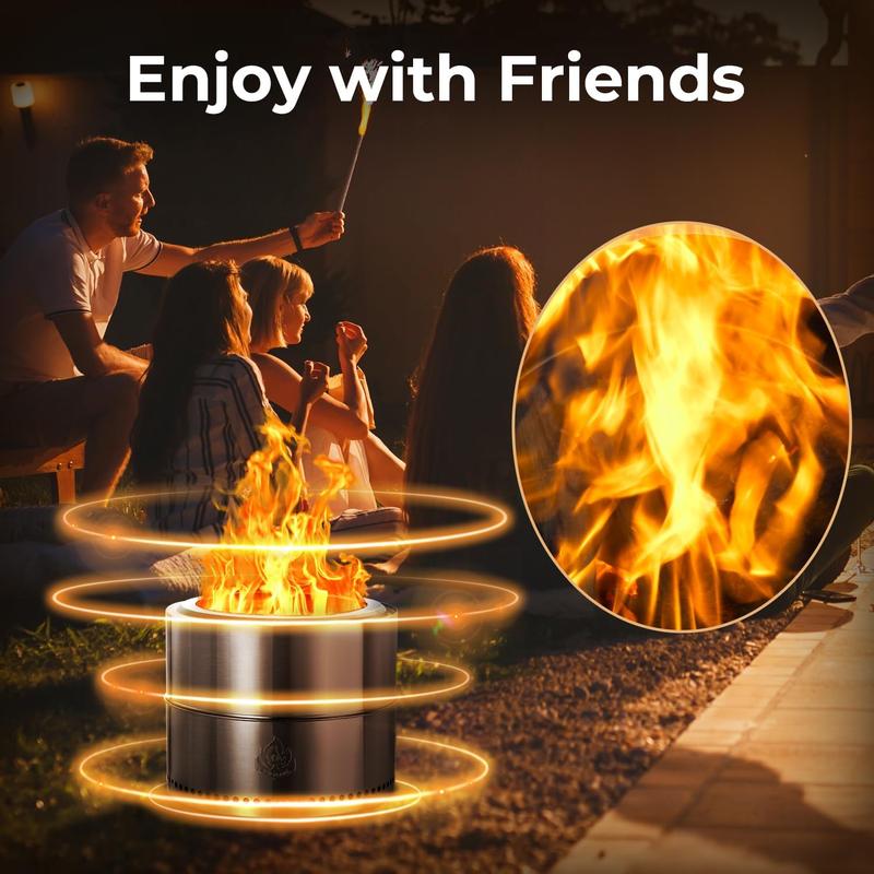 R.W.FLAME 19 inch Outdoor Fire Pit, Bonfire 2.0 Smokeless Fire Pit, Portable Stainless Steel Firepit with Stand, Wood Burning Low Smoke Pit for Outside Patio Camping with Carry Bag (19.5 inch)