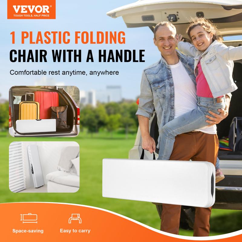 VEVOR Plastic Folding Bench, 6 FT Portable Folding Bench, Smooth HDPE Waterproof Outdoor Bench, Picnic Camping Dining Seat with Carrying Handle, for Garden Soccer Entertaining Activity, White (1 Pack)