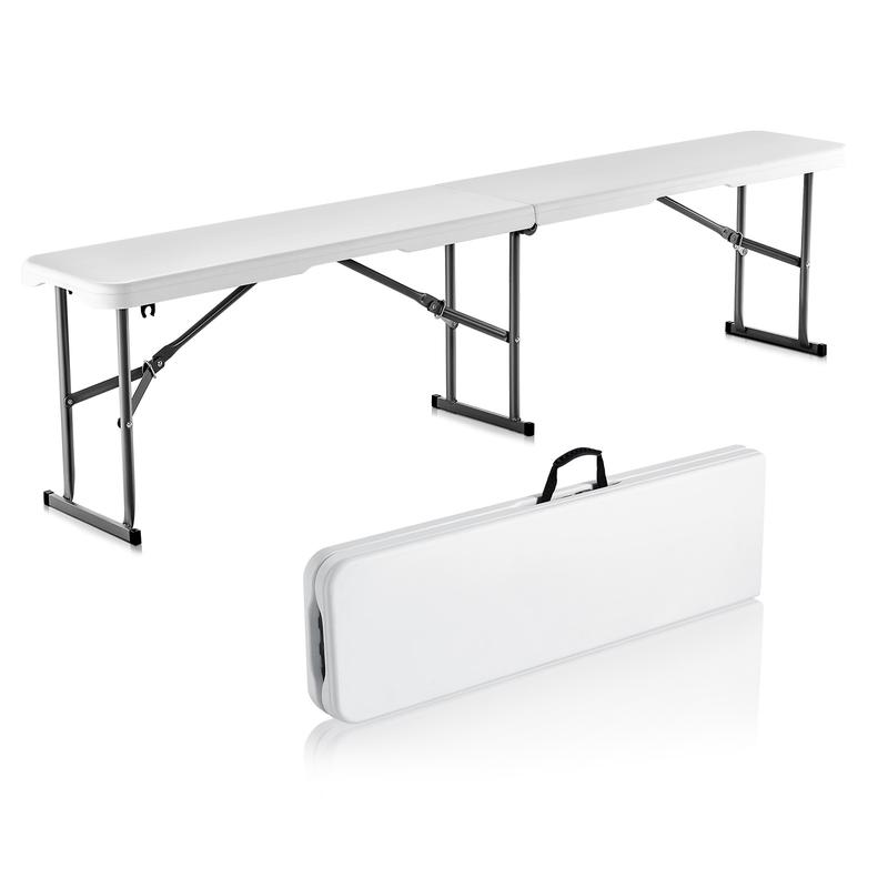 VEVOR Plastic Folding Bench, 6 FT Portable Folding Bench, Smooth HDPE Waterproof Outdoor Bench, Picnic Camping Dining Seat with Carrying Handle, for Garden Soccer Entertaining Activity, White (1 Pack)