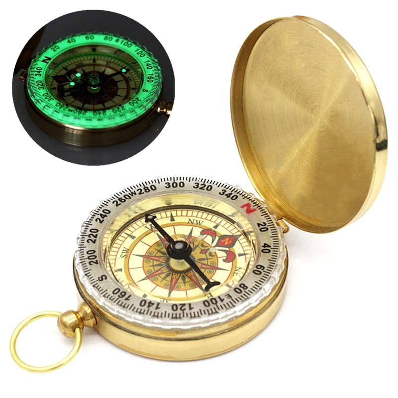 Vintage Compass Pocket Watch, Portable Compass Pendant with Night Light Function, Outdoor Camping Hiking Compass, Multifunctional Compass for Outdoor