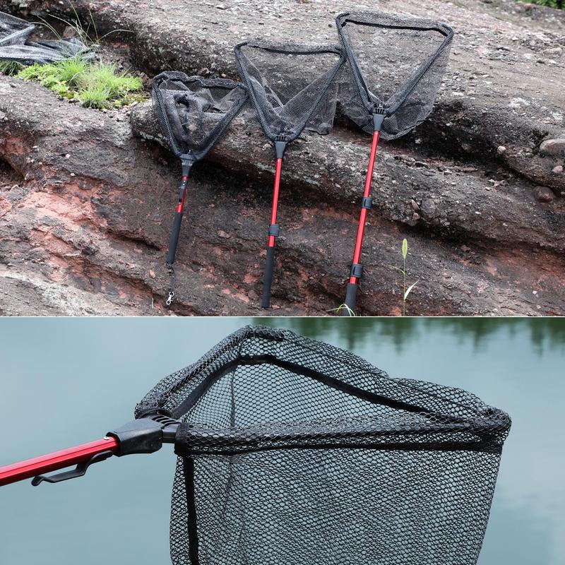 Foldable Fishing Net, 1 Count Collapsible Fish Net with Anti-slip Telescoping Rubber Pole Handle, Fishing Accessories for Saltwater Freshwater