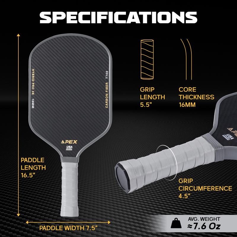 Carbon Fiber Pickleball Paddles, 3K Raw Carbon Pickleball Paddle Designed for Great Spin Power&Control