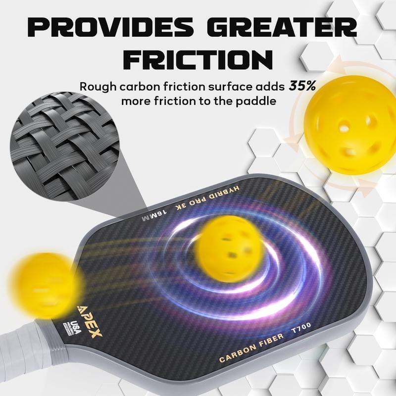 Carbon Fiber Pickleball Paddles, 3K Raw Carbon Pickleball Paddle Designed for Great Spin Power&Control