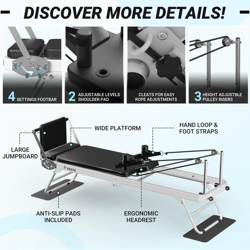 PAETA Pilates Reformer, Foldable Reformer Pilates Machine for Home Use, with Dual Resistance- Springs and Cords, Pilates Equipment for Home Workouts with Jump Board, Up to 400 LBS