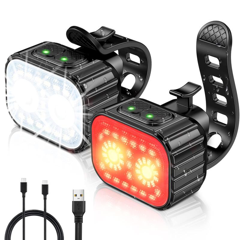 Bike Lights, Rechargeable Bicycle Lights Set Super Bright 8+12 Modes, IPX6 Waterproof Bike Lights for Night Riding Cycling Safety, Front and Back Taillight Reflectors, 58 Hrs Long Battery Life -zdp