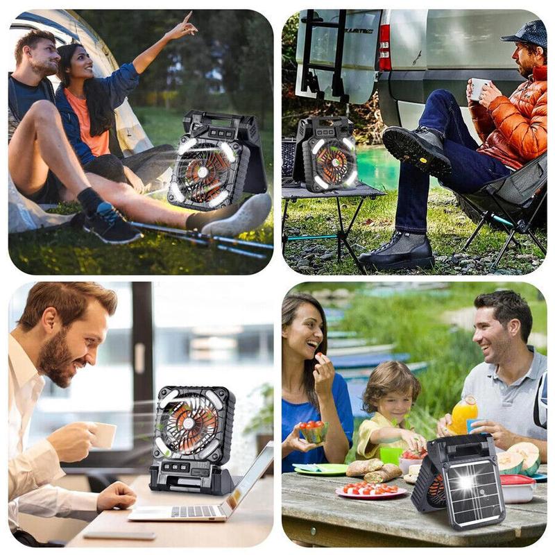 New Portable Solar Power Camping Fan USB Rechargeable four Speed LED Tent Light