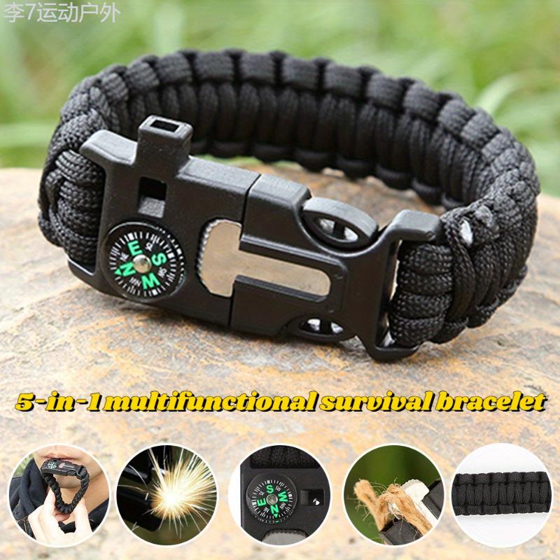 5-in-1 Survival Bracelet: Compass, Whistle, Fire Starter, Cutting Tool, and Emergency Rope for Hiking and Camping