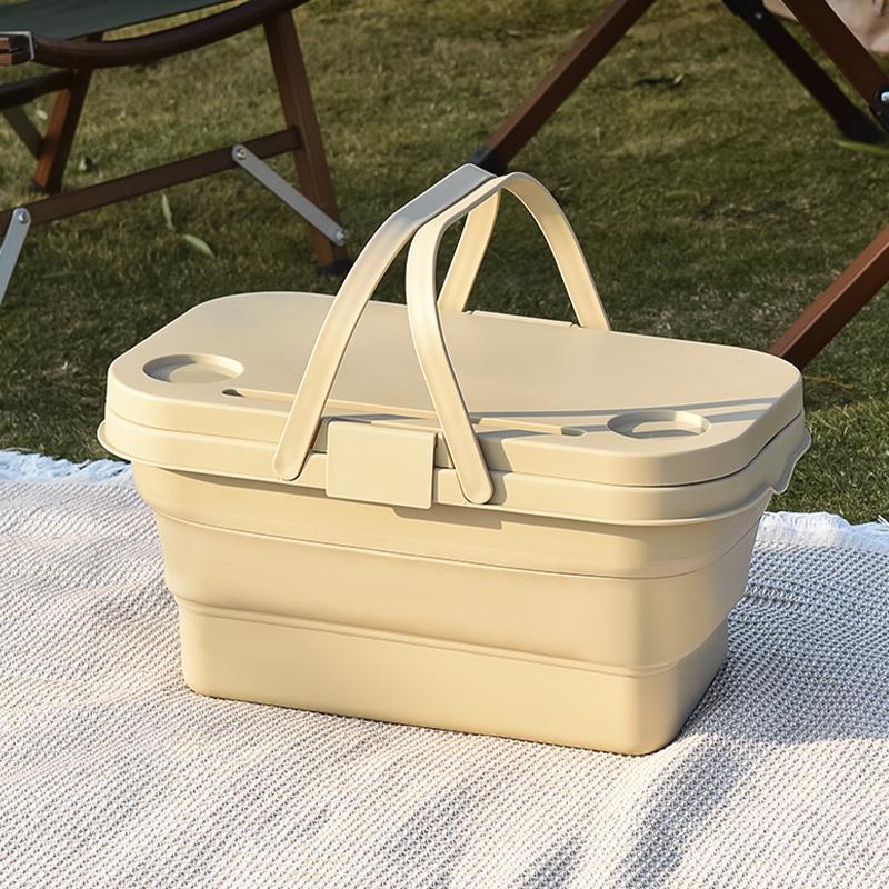 Foldable Picnic Basket, Multifunctional and Waterproof Storage Basket with Lid for Camping, Outdoor, Home Storage, Food Storage