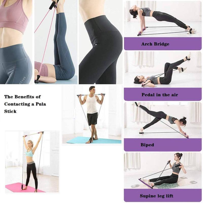 Portable Pilates Stick, Yoga Pilates Bar Kit with Resistance Band, Home Gym Pilates with Foot Loop for Workout