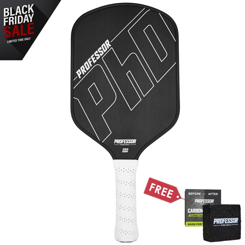 Professor PhD Raw Carbon Fiber Pickleball Paddle - 16MM - USA Pickleball Approved - Honeycomb Core - Power & Control