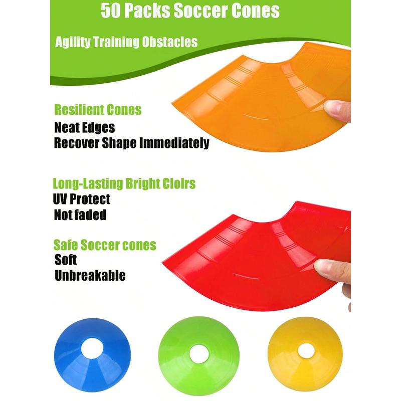 Disc Cones (Set Of 50) - Agility Soccer Cones With Carry Bag And Holder For Sports Training, Football, Basketball, Coaching, Practice Equipment, Kids Practice Equipment