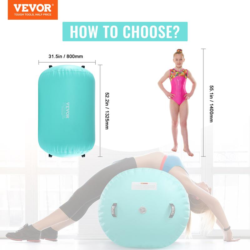 VEVOR Air Mat Tumble Track Air Spot, Round Inflatable Air Roller, Air Barrel Gymnastic Equipment with Electric Pump, Tumbling Backbend Trainer for Home Use Gym Yoga Cheerleading Park Water, Mint Green