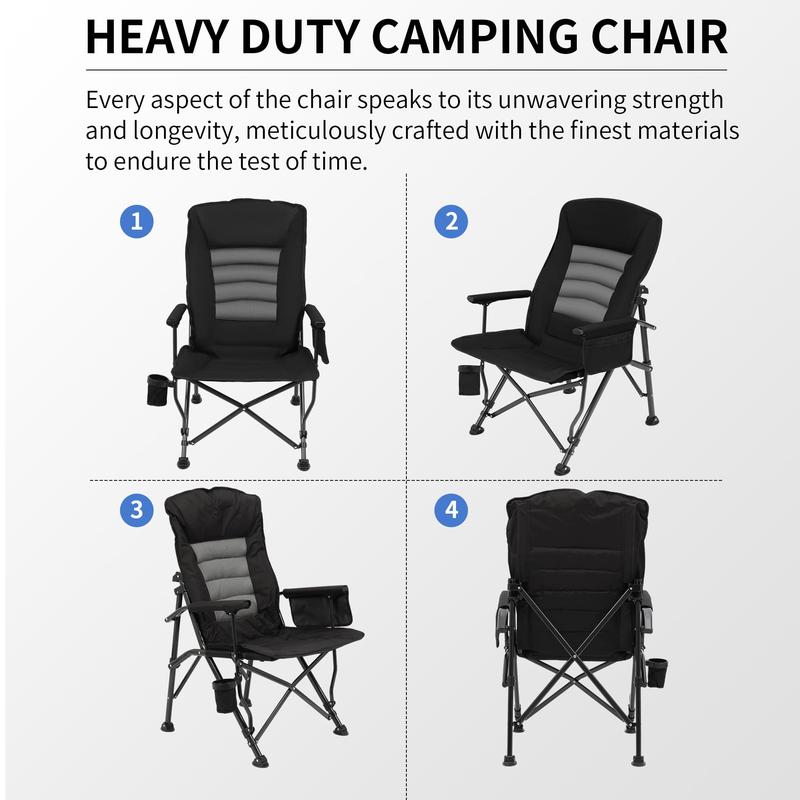 LingRong XL Oversized Folding CampingChairs for Adults Heavy Duty 500lbs Weight Capacity,Outdoor Sports Folding Lawn Chairs High Movable Back Big Size