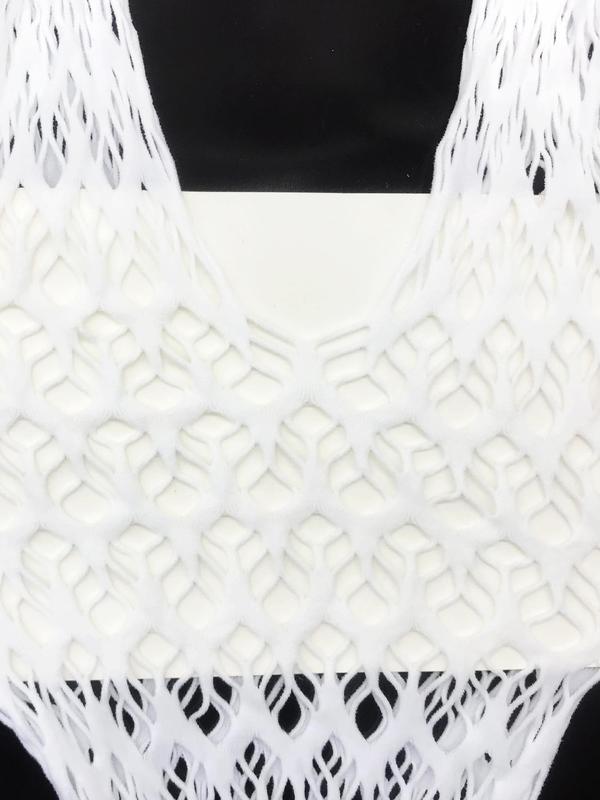 Women's Cut Out Sheer Fishnet Cover Up Dress, Solid Long Sleeve Scoop Neck Bodycon Cover Up Dress, Ladies Summer Beach Holiday Vacation Swimwear